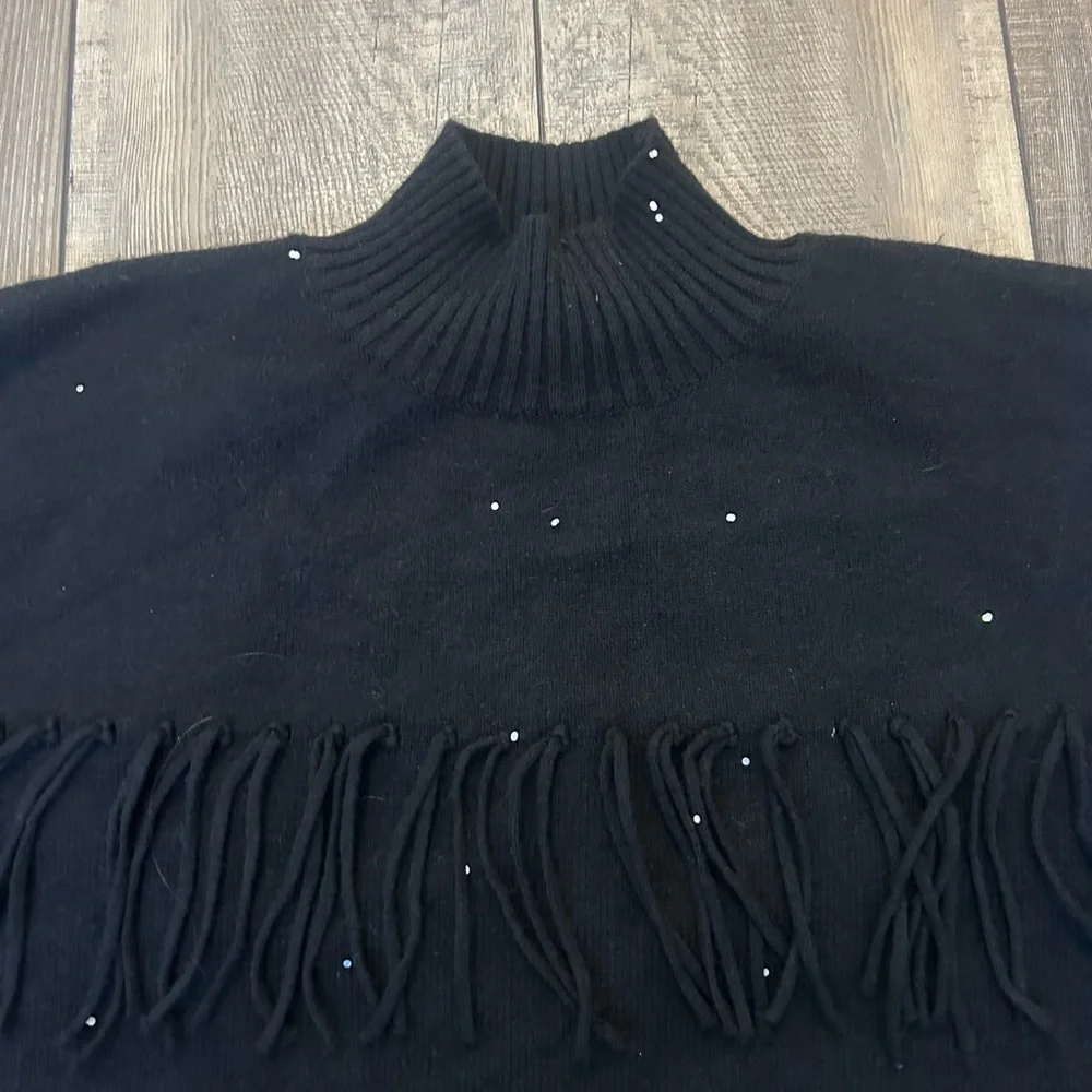 Central Park West Sweater Fringe Sparkle Dots Mock Turtleneck NWOT Size Medium
